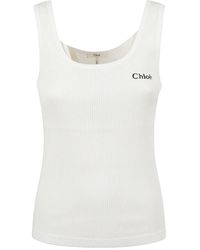 Chloé - Tops ,Wit ,Katoen Logo Tank Top - Lyst