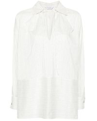 Max Mara - Overhemden ,Wit ,Katoen Wit Gestreept Overhemd Met Franse Manchetten - Lyst