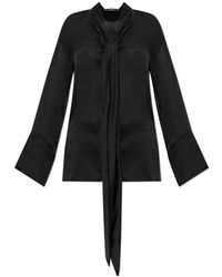Balmain - Overhemden ,Zwart ,Zijden Blouse Met Decoratieve Sjaal - Lyst