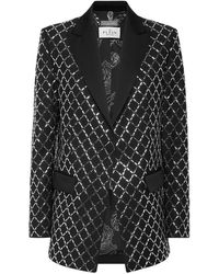 Philipp Plein - Jassen ,Zwart ,Wol Wool And Satin Boyfriend Fit Blazer Crystal Rhombus - Lyst