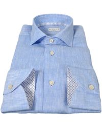 Xacus - Overhemden ,Blauw ,Katoen Tailor Fit Linnen En Katoenen Overhemd Celeste - Lyst