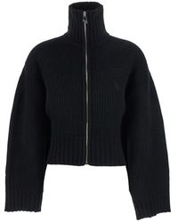 The Attico - Schwarzer Gerippter Woll-Kaschmir-Cardigan - Lyst