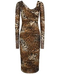 Roberto Cavalli - Kleedjes ,Bruin ,Jaguar Skin Print Jurk Bruin - Lyst