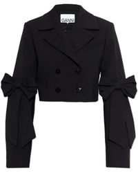 Ganni - Korte Blazer Met Strikken Op De Mouwen - Lyst