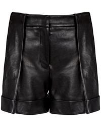 Balmain - Korte Broeken ,Zwart ,Leer Geplooide Lamsleren Shorts - Lyst