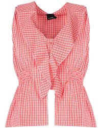 Pinko - Geruite V-Hals Blouse Met Ruches - Lyst