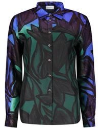 Ferragamo - Overhemden ,Veelkleurig ,Zijden Bedrukt Shirt Met Afgeronde Zoom - Lyst