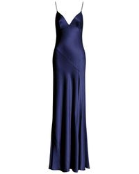 Alberta Ferretti - Kleedjes ,Blauw ,Leer Lange Slipjurk Met Split Aan De Zijkant - Lyst