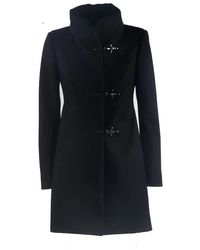 Fay - Abrigo de lana negro con ganchos y bolsillos de parche - Lyst