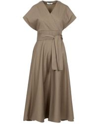 Gran Sasso - Grünes Baumwoll V-Ausschnitt Kleid Mit Band - Lyst