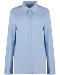 Jil Sander - Overhemden ,Blauw ,Katoen Gestreept Katoenen Overhemd - Lyst