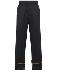 Herno - Broeken ,Zwart ,Katoen Katoenen Gabardine Broek Met Omgeslagen Zoom - Lyst