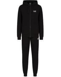 EA7 - Schwarze jogginghose mit kapuzenpullover und reißverschluss - Lyst