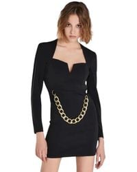 Patrizia Pepe - Geometrisches minikleid mit tiefem v-ausschnitt und abnehmbarer goldener kette - Lyst