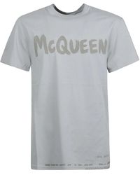 Alexander McQueen - Graues baumwoll-t-shirt mit logodetail - Lyst