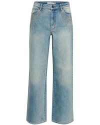 Gestuz - Blauw Gewassen Straight-Leg Jeans Met Similisten - Lyst