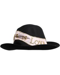 Dolce & Gabbana - Hut Mit Besticktem Logo Und Breiter Krempe - Lyst