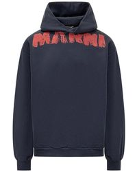 Marni - Hoodies & Sweatvesten ,Blauw ,Katoen Brushstroke Logo Hoodie - Lyst