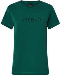 Pinko - Geborduurd Logo Katoenen T-Shirt - Lyst