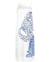 Ferragamo - Vestido midi de seda con estampado floral - Lyst
