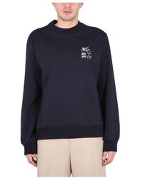 Etro - Hoodies & Sweatvesten ,Blauw ,Katoen Felpa C-Neck - Lyst