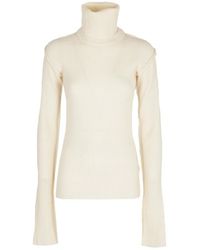 Sportmax - Truien & Vesten ,Wit ,Vanille Hoge Hals Lange Mouw Top - Lyst