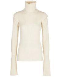 Sportmax - Truien & Vesten ,Wit ,Vanille Hoge Hals Lange Mouw Top - Lyst