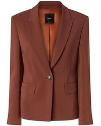 Pinko - Jassen ,Bruin ,Leer Single-Breasted Blazer Met Klassieke Revers - Lyst