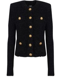 Balmain - Truien & Vesten ,Zwart ,Tweed Knopen Tweed Jas - Lyst