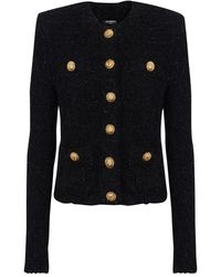 Balmain - Truien & Vesten ,Zwart ,Tweed Knopen Tweed Jas - Lyst