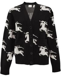 Burberry - Cardigan nero/bianco a maglia con design equestrian knight - Lyst