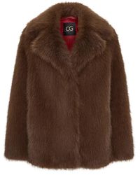 CESARE GASPARI - Jassen ,Bruin ,Polyester Korte Faux Fur Jas - Lyst