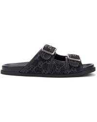 Gucci - Schoenen ,Zwart ,Katoen Slide Sandaal Met Gespen - Lyst