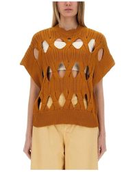 Alysi - Truien & Vesten ,Oranje ,Gebreide Sweater Vest Met Cut-Outs - Lyst