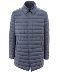 Herno - Jassen ,Blauw ,Polyester Lang Gewatteerd Donsjack Avio Blauw - Lyst