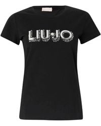 Liu Jo - Tops ,Zwart ,Katoen Zwart Katoenen T-Shirt Korte Mouw - Lyst