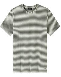 A.P.C. - T-shirt verde a righe in cotone organico - Lyst