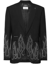 Philipp Plein - Jassen ,Zwart ,Wol Gabardine Blazer Ls Strass Flame - Lyst