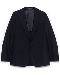 Caruso - Jassen ,Blauw ,Wol Blauwe Geknoopte Jas Met Zakken - Lyst