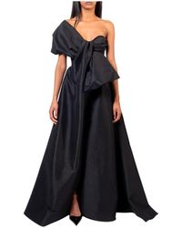 Doris S - Kleedjes ,Zwart ,Zwarte Elegante Lange Jurk Met Zijwaartse Split En Voorstrik - Lyst
