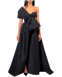 Doris S - Kleedjes ,Zwart ,Zwarte Elegante Lange Jurk Met Zijwaartse Split En Voorstrik - Lyst