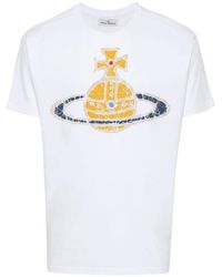 Vivienne Westwood - T-shirt e polo in cotone bianco con stampa signature orb - Lyst