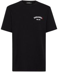 DSquared² - Tops ,Zwart ,Katoen T-Shirt Met Logo-Opdruk En Ronde Hals - Lyst