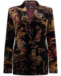 Etro - Jassen ,Veelkleurig ,Katoen Bloemenprint Dubbelrijige Jas - Lyst
