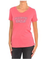 North Sails - Tops ,Roze ,Katoen T-Shirt Met Korte Mouwen En Geribbelde Halslijn - Lyst