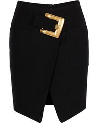 Balmain - Korte Grain De Poudre Rok Met Riem - Lyst