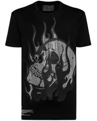 Philipp Plein - Es T-Shirt mit brennendem Schädel und Strassverzierung - Lyst
