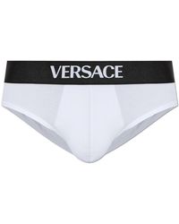 Versace - Ondergoed ,Wit ,Katoen Katoenen Slip Met Logo - Lyst