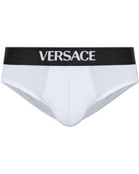 Versace - Ondergoed ,Wit ,Katoen Katoenen Slip Met Logo - Lyst