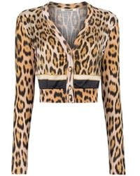 Roberto Cavalli - Leopard-Print Cropped Cardigan - Lyst